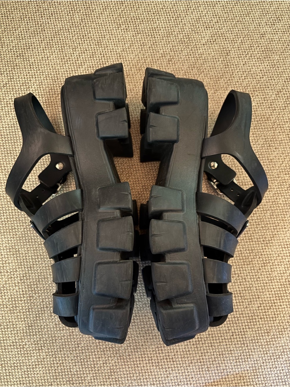 Prada Black Fisherman Sandals with Logo Plaque - Picture 8 of 15